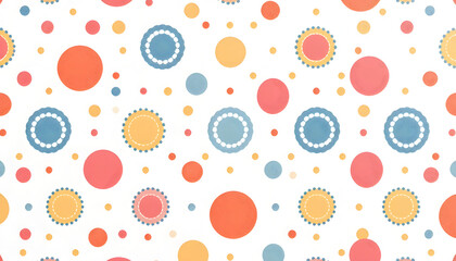 Scandinavian seamless pattern with colorful dotted circles on white background isolated with white highlights, png