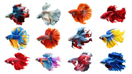 Poster - PNG colorful betta fish element set, transparent background