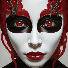 Wall Mural - Portrait of a woman in harlequin makeup,A scary girl-painted face,3D abstract geometric face with vibrant colors, modern design, and AI technology in mind