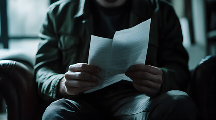 Thoughtful Businessman Reading Intently in Office Chair