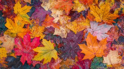 Motley maple foliage creates a textured background.