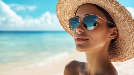 Wall Mural - Sunglasses and hat at the beach