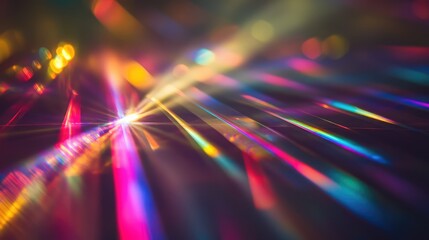 Wall Mural - Soft-focus image of light through a prism, creating harmonic interference patterns with colorful, overlapping beams.