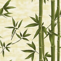 Vintage retro style bamboo pattern on vintage beige fabric background, seamless repeating pattern, textile print style, minimal, retro plant design, seamless bamboo pattern, textiles, home decor