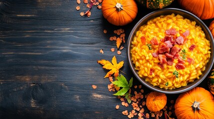 Wall Mural - Risotto with pumpkin and bacon, viewed from the top