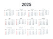 © ederella - 2025 year English calendar. Classical, minimalistic, simple design. White background. Vector Illustration. Week starts from Sunday.