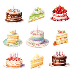 Canvas Print - PNG watercolor cake element set, transparent background