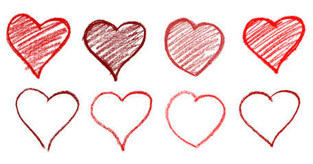 Wall Mural - heart icon crayon chalk drawing vector set