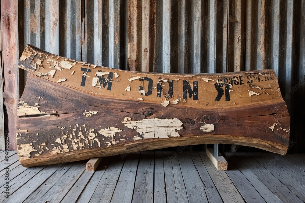 Old Rustic Slab Timeworn Softwood Slab with Chipped Signs and Antique Texture in a ...