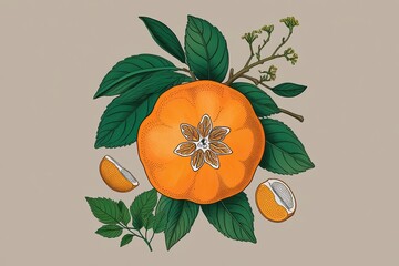 Stunning Mandarin Fruit Illustration with Botanical Design on Transparent Background