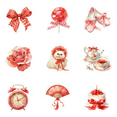 Poster - PNG watercolor red coquette element set, transparent background