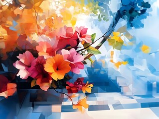 Sticker - Abstract Oil Painting Flowers.