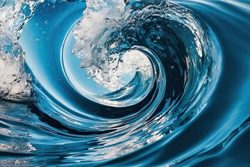 Wall Mural - Isolated Blue Water Splash with Bubbles Flowing in Liquid Wave Form