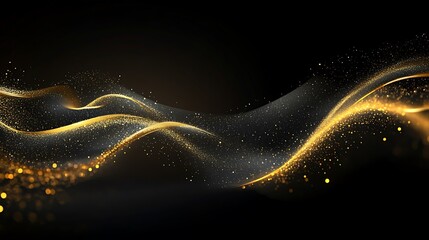 Wall Mural - Abstract Golden Waves on Black Background