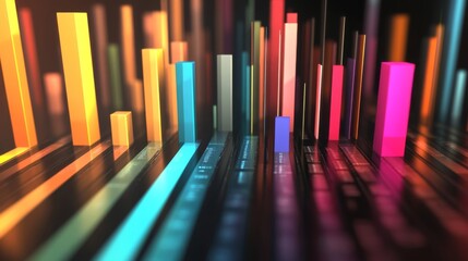 Poster - A 3D bar chart with colorful vertical bars extending upwards, showcasing different data values with a sleek digital background, emphasizing the modern data visualization