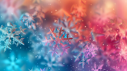 Aufkleber - Snowflakes cascading onto a vibrant festive backdrop, evoking a enchanting winter ambiance