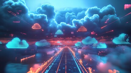 Poster - cloud computing transfer big data on internet. futuristic digital technology