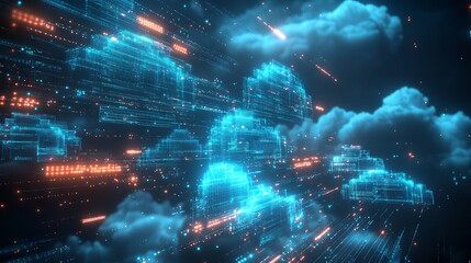 Poster - cloud computing transfer big data on internet. futuristic digital technology
