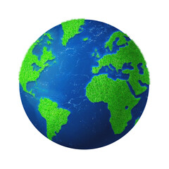 World globe covered with grass and water isolated on transparent background. Environmental protection symbol