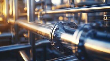 Pipeline and pipe rack of petroleum, chemical, hydrogen or ammonia industrial plant. Industrial zone Close up.