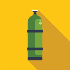 Canvas Print - Simple green oxygen cylinder standing up on a yellow background casting a shadow