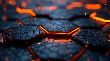 Futuristic background of hexagonal grid with glowing lines 
