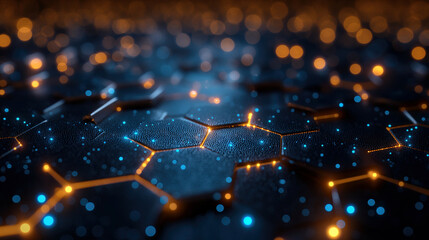 Futuristic background of hexagonal grid with glowing lines 
