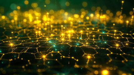 Futuristic background of hexagonal grid with glowing lines 