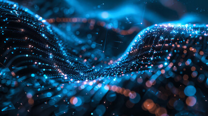 Poster - futuristic abstract representation of a digital tunnel with vibrant blue and orange lights during a 