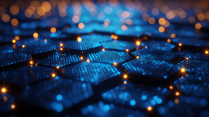Futuristic background of hexagonal grid with glowing lines 