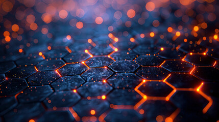 Futuristic background of hexagonal grid with glowing lines 
