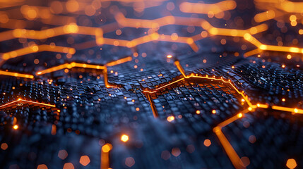 Futuristic background of hexagonal grid with glowing lines 