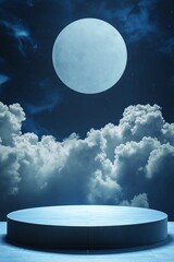 Wall Mural - A large blue moon is in the sky above a cloudy sky. The scene is peaceful and serene, with the moon shining brightly against the dark blue sky