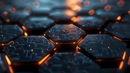 Futuristic background of hexagonal grid with glowing lines 