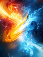 Poster - Abstract Cosmic Dance of Fire and Ice.