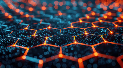 Futuristic background of hexagonal grid with glowing lines 