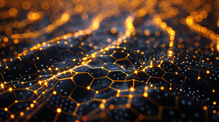 Futuristic background of hexagonal grid with glowing lines 