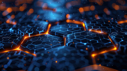 Futuristic background of hexagonal grid with glowing lines 
