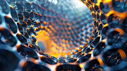Futuristic background of hexagonal grid with glowing lines 