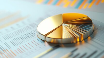 Poster - A close-up of a 3D pie chart with metallic segments, highlighting a key data point with a modern, high-tech design on a white backdrop.