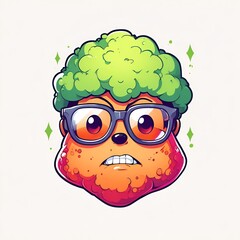 Sticker - Cartoon Character with Green Hair, Glasses and Angry Expression