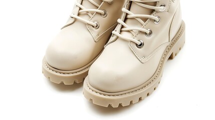 Wall Mural - pair of beige boots isolated on a white background