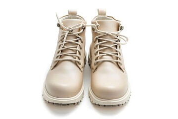 Wall Mural - pair of beige boots isolated on a white background