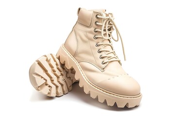 Wall Mural - pair of beige boots isolated on a white background