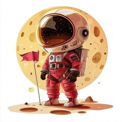 Poster - Cute Astronaut Standing On The Moon