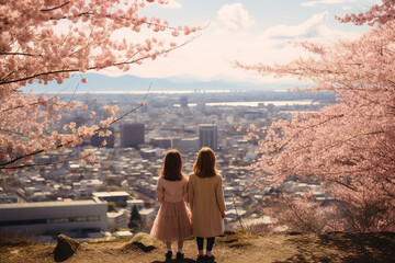 Wall Mural - AI generated photo of a beautiful two girls walking in botany garden