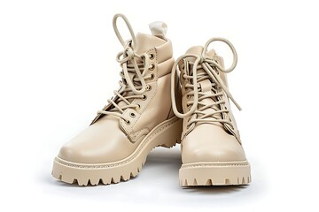 Wall Mural - pair of beige boots isolated on a white background