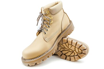 Wall Mural - pair of beige boots isolated on a white background