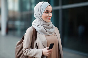 Beautiful arabian young woman in modern life everyday routine business, Generative AI