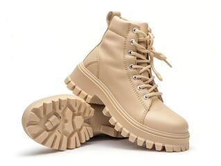 Wall Mural - pair of beige boots isolated on a white background